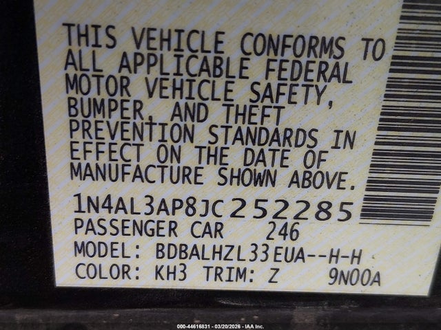 1N4AL3AP8JC252285 Nissan Altima 2.5 Sr