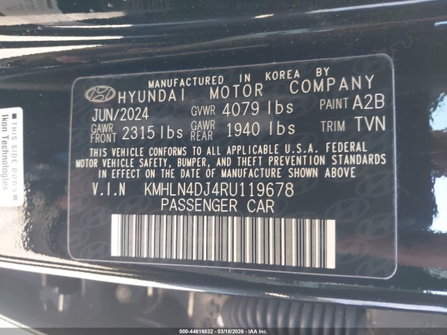2024 Hyundai Elantra Hybrid Limited მანქანა იყიდება აუქციონზე, vin: KMHLN4DJ4RU119678, აუქციონის ნომერი: 44616832