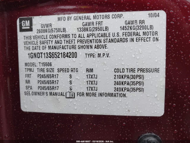 2005 CHEVROLET TRAILBLAZER 1GNDT13S652184200 Photo 8