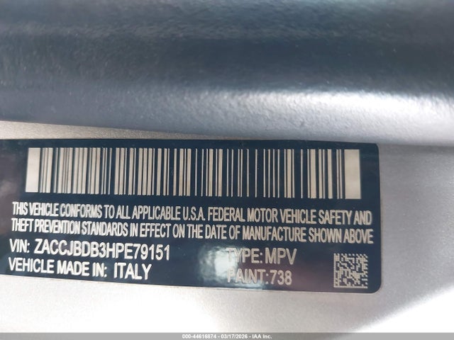 Aukcja sprzedaży 2017 Jeep Renegade Limited 4x4, vin: ZACCJBDB3HPE79151, numer aukcji: 44616874