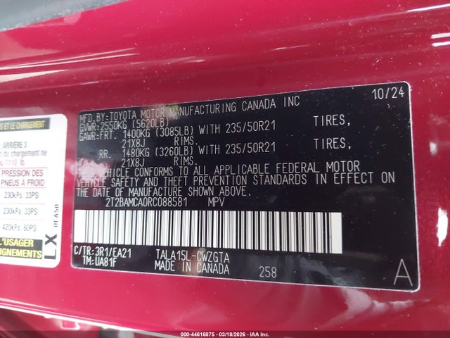 Aukcja sprzedaży 2024 Lexus Rx 350 Premium, vin: 2T2BAMCA0RC088581, numer aukcji: 44616875