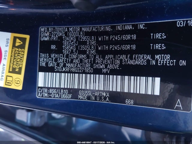 Toyota Highlander Xle V6 2016 5TDJKRFH8GS271850 Image 9
