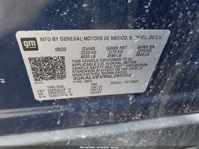 44616950 :رقم المزاد ، 3GKALVEV9NL293702 vin ، 2022 Gmc Terrain Awd Slt مزاد بيع