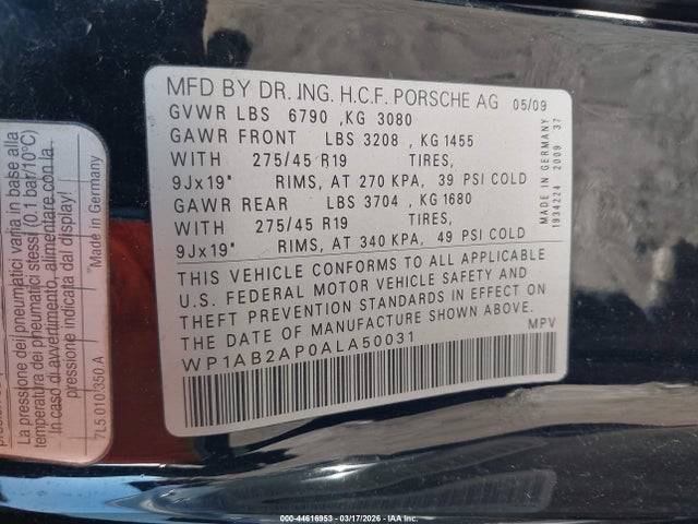 2010 PORSCHE CAYENNE WP1AB2AP0ALA50031 Photo 8