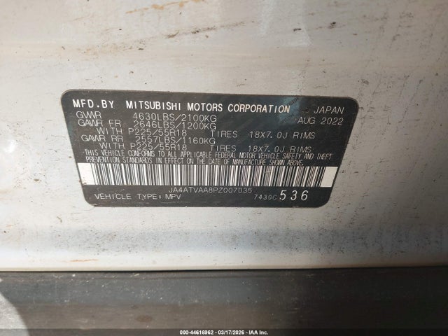 Продаж на аукціоні авто 2023 Mitsubishi Eclipse Cross Le S-awc/ralliart S-awc, vin: JA4ATVAA8PZ007035, номер лоту: 44616962