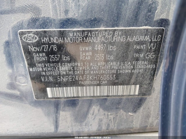 2019 HYUNDAI SONATA 5NPE24AF3KH760553 Photo 8