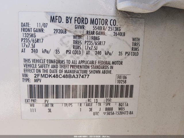 Продажа на аукционе авто 2008 Ford Edge Sel, vin: 2FMDK48C48BA37477, номер лота: 44616991