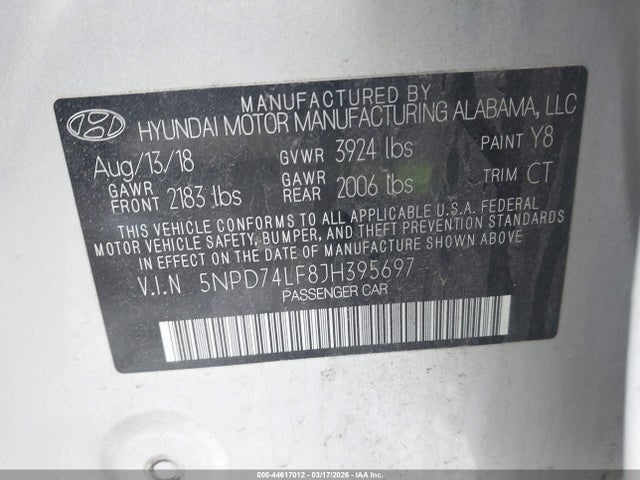 Продажа на аукционе авто 2018 Hyundai Elantra Se, vin: 5NPD74LF8JH395697, номер лота: 44617012