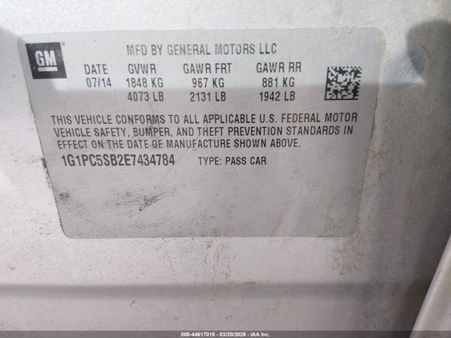 2014 CHEVROLET CRUZE 1G1PC5SB2E7434784 Photo 8