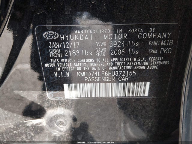 KMHD74LF6HU372155 Hyundai ELANTRA SE
