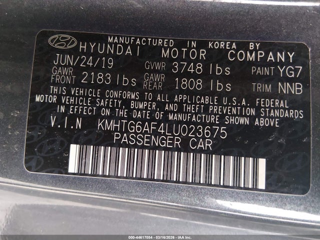 Aukcja sprzedaży 2020 Hyundai Veloster 2.0, vin: KMHTG6AF4LU023675, numer aukcji: 44617054