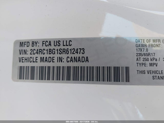 Продаж на аукціоні авто 2025 Chrysler Pacifica Select, vin: 2C4RC1BG1SR612473, номер лоту: 44617058