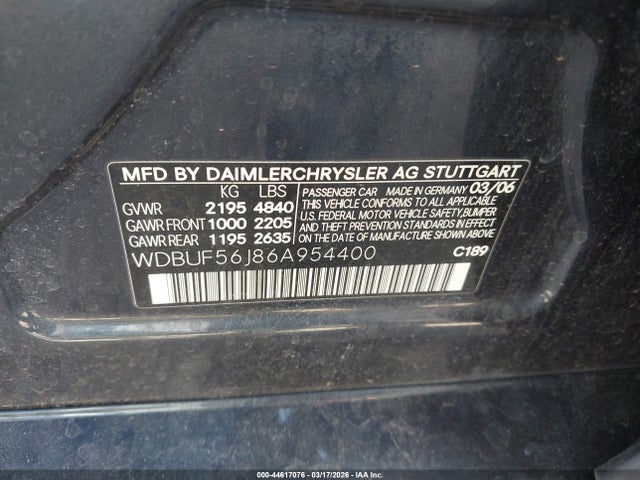 Aukcja sprzedaży 2006 Mercedes-benz E 350, vin: WDBUF56J86A954400, numer aukcji: 44617076