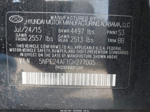 Продаж на аукціоні авто 2016 Hyundai Sonata Se, vin: 5NPE24AF1GH277005, номер лоту: 44617081