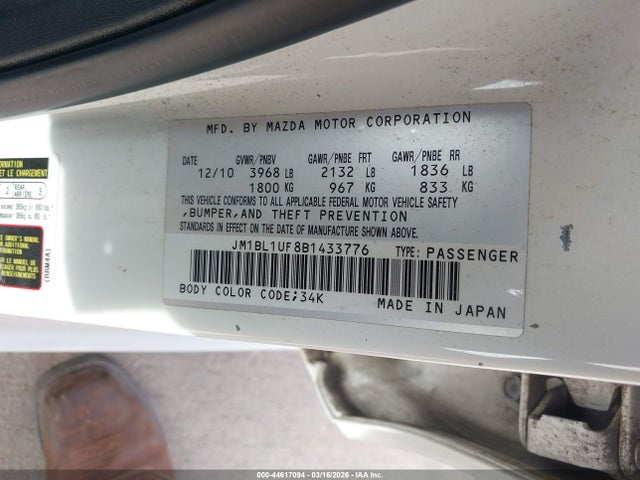Aukcja sprzedaży 2011 Mazda Mazda3 I Sport, vin: JM1BL1UF8B1433776, numer aukcji: 44617094