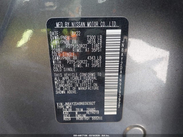 2022 NISSAN ARMADA JN8AY2DA8N9393927 Photo 8