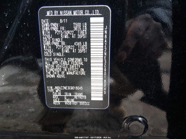 Aukcja sprzedaży 2012 Infiniti Qx56, vin: JN8AZ2NE3C9016045, numer aukcji: 44617107