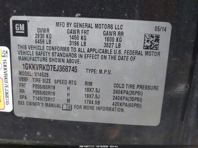2014 Gmc Acadia Slt-1 მანქანა იყიდება აუქციონზე, vin: 1GKKVRKD7EJ368745, აუქციონის ნომერი: 44617117