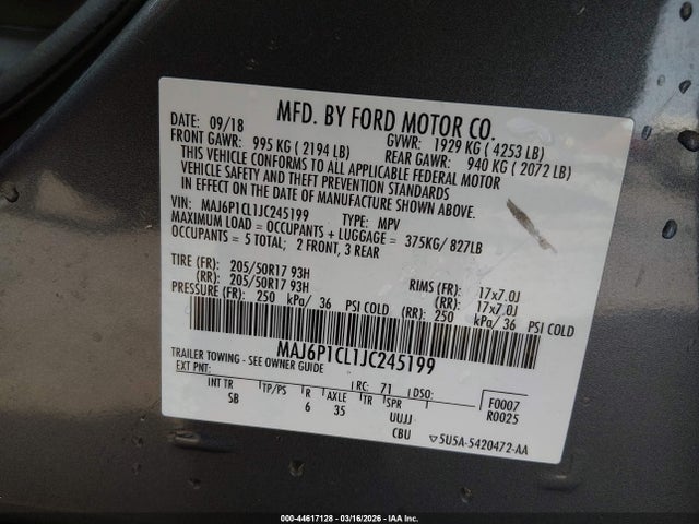 MAJ6P1CL1JC245199 Ford Ecosport Ses