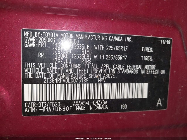 2020 TOYOTA RAV4 2T3G1RFV0LC076189 Photo 8