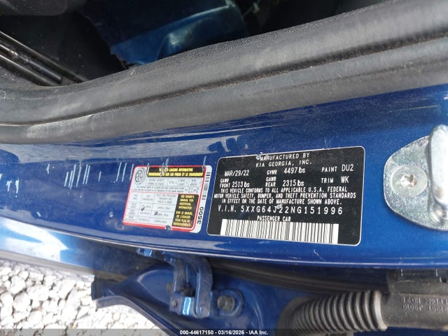 Aukcja sprzedaży 2022 Kia K5 Gt-line, vin: 5XXG64J22NG151996, numer aukcji: 44617150