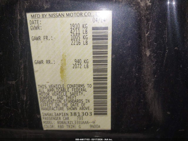Nissan Altima 2.5 S 2014 1N4AL3AP1EN381303 Image 9