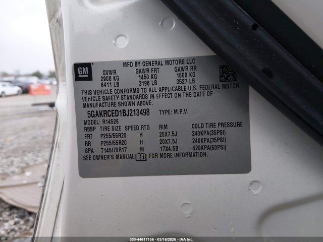 44617156 :رقم المزاد ، 5GAKRCED1BJ213498 vin ، 2011 Buick Enclave 2xl مزاد بيع