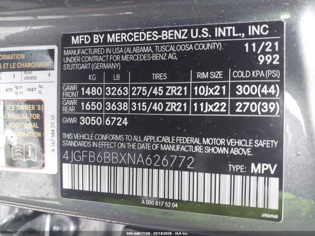 Aukcja sprzedaży 2022 Mercedes-benz Amg Gle 53 4matic, vin: 4JGFB6BBXNA626772, numer aukcji: 44617159