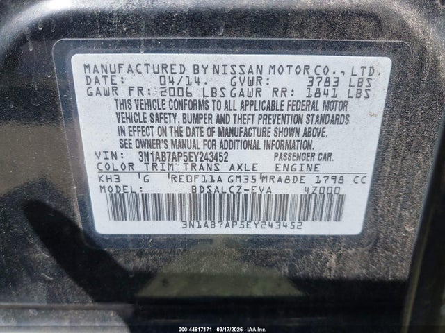 3N1AB7AP5EY243452 Nissan SENTRA S