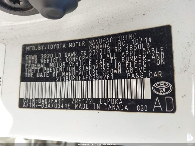 2015 TOYOTA COROLLA 2T1BURHE4FC294261 Photo 8