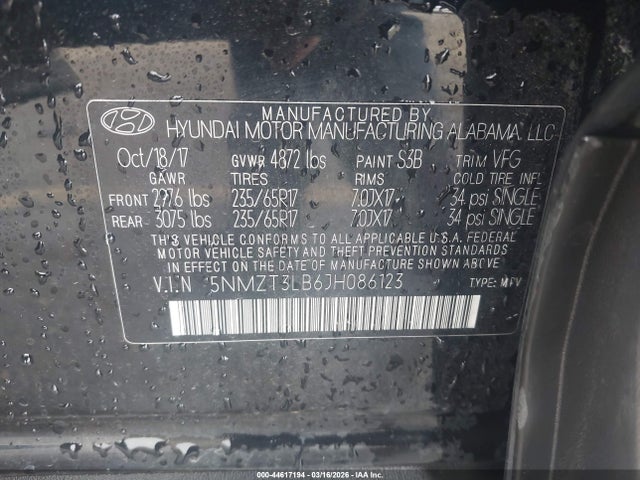 5NMZT3LB6JH086123 Hyundai Santa Fe Sport 2.4l