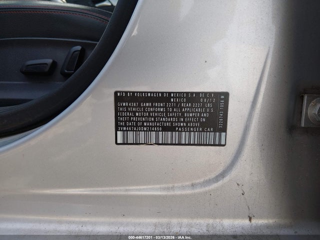 Продаж на аукціоні авто 2013 Volkswagen Jetta Gli Autobahn W/nav, vin: 3VW467AJ0DM214650, номер лоту: 44617201
