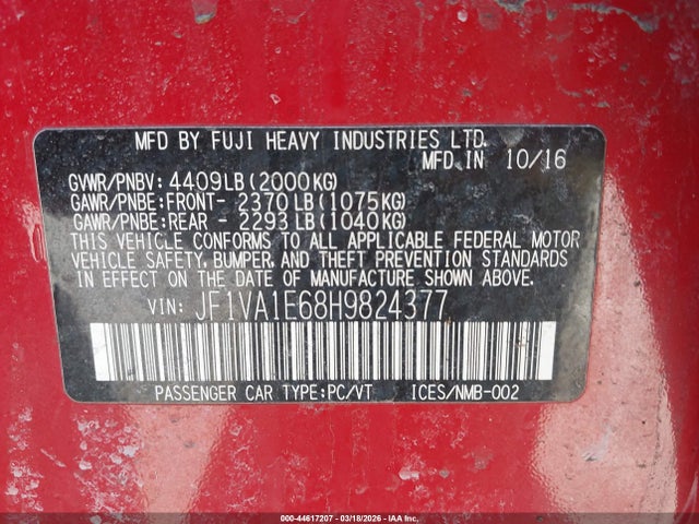 2017 SUBARU WRX JF1VA1E68H9824377 Photo 8