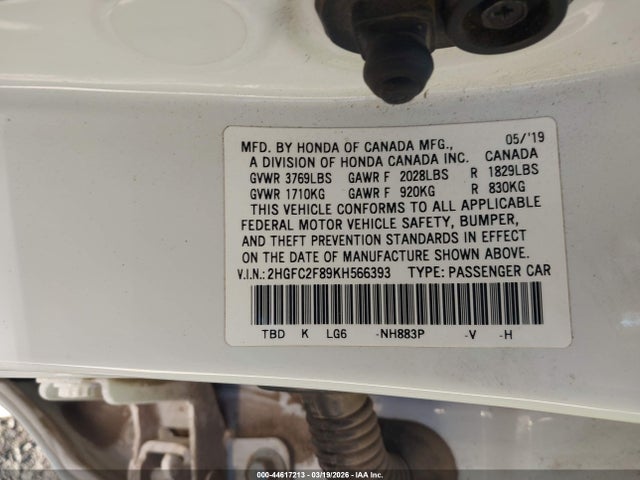 Honda Civic Sport 2019 2HGFC2F89KH566393 Image 9