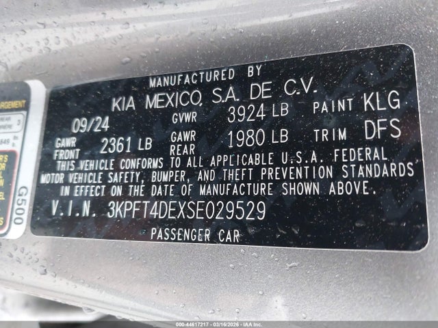 Aukcja sprzedaży 2025 Kia K4 Lxs, vin: 3KPFT4DEXSE029529, numer aukcji: 44617217
