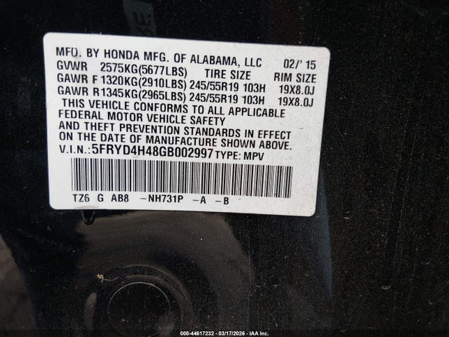 5FRYD4H48GB002997 Acura Mdx Technology Acurawatch Plus Packages/technology Package