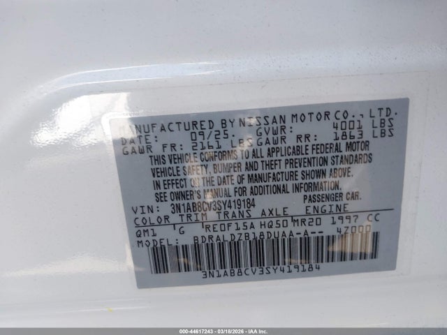 3N1AB8CV3SY419184 Nissan SENTRA SV