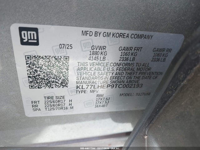 KL77LHEP9TC002193 Chevrolet Trax Fwd Lt