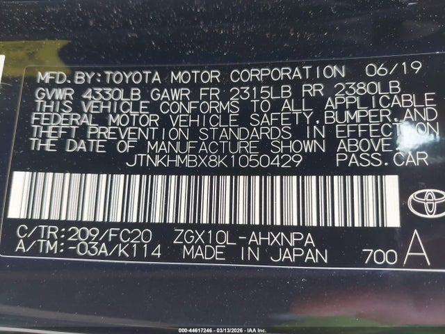 JTNKHMBX8K1050429 Toyota C-HR LE