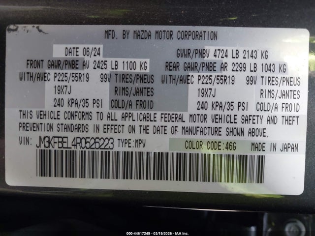 Aukcja sprzedaży 2024 Mazda Cx-5 2.5 S Premium Plus, vin: JM3KFBEL4R0526223, numer aukcji: 44617249