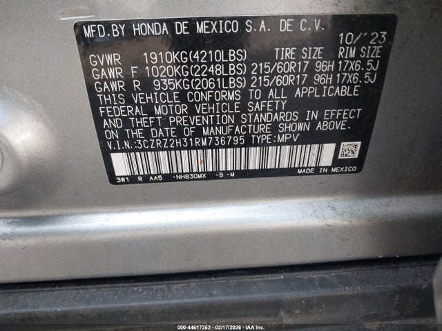 Aukcja sprzedaży 2024 Honda Hr-v Awd Lx, vin: 3CZRZ2H31RM736795, numer aukcji: 44617252