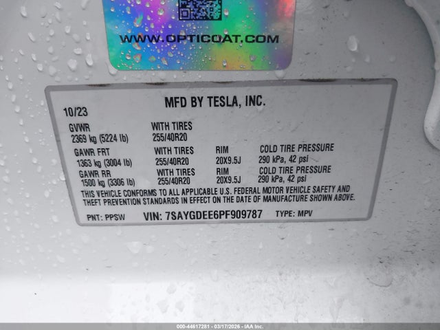 7SAYGDEE6PF909787 Tesla Model Y Awd/long Range Dual Motor All-wheel Drive