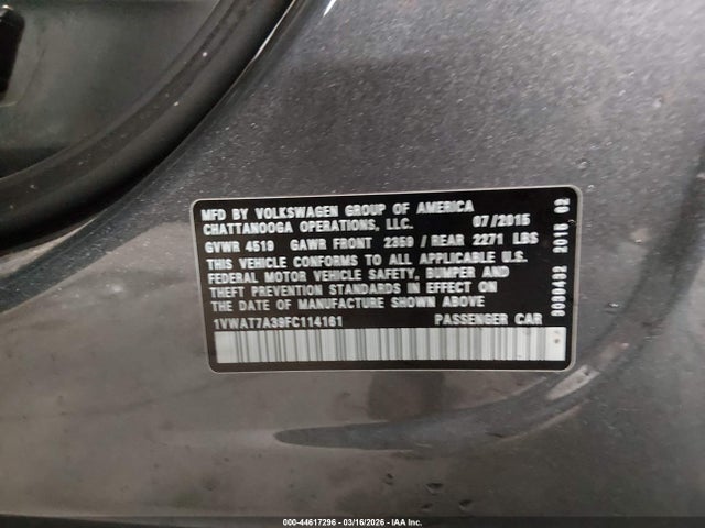 Продаж на аукціоні авто 2015 Volkswagen Passat 1.8t Limited Edition, vin: 1VWAT7A39FC114161, номер лоту: 44617296