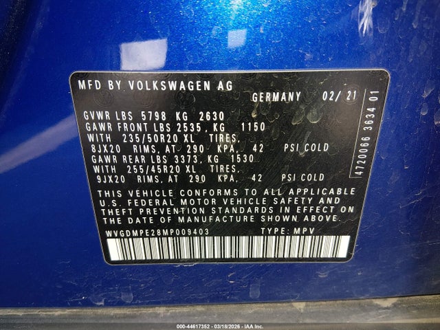 WVGDMPE28MP009403 Volkswagen Id.4 1st Edition