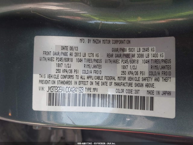 Aukcja sprzedaży 2013 Mazda Cx-9 Sport, vin: JM3TB2BAXD0424193, numer aukcji: 44617362