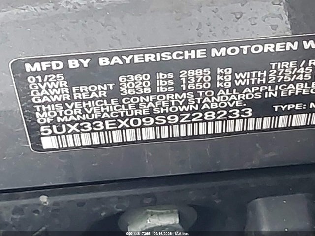 44617365 :رقم المزاد ، 5UX33EX09S9Z28233 vin ، 2025 Bmw X6 Xdrive40i مزاد بيع