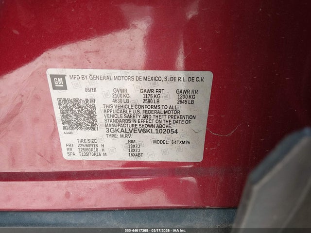 44617369 :رقم المزاد ، 3GKALVEV6KL102054 vin ، 2019 Gmc Terrain Slt مزاد بيع