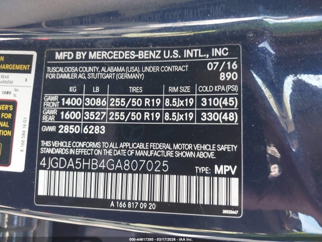 4JGDA5HB4GA807025 Mercedes-Benz Gle 350 4matic