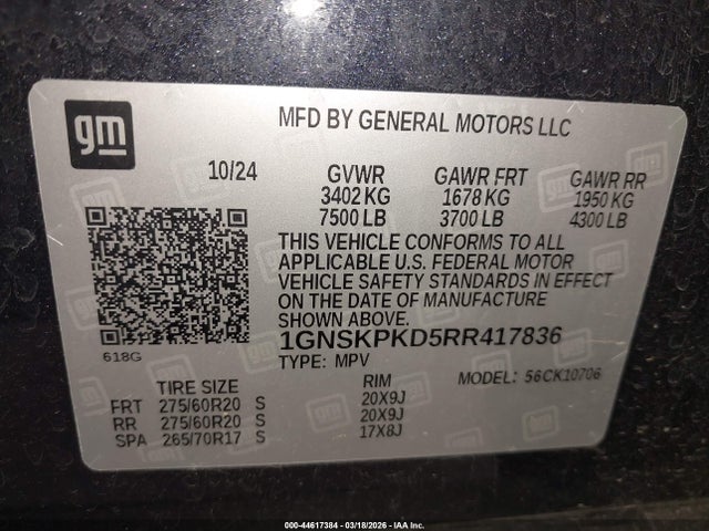 1GNSKPKD5RR417836 Chevrolet Tahoe 4wd Z71