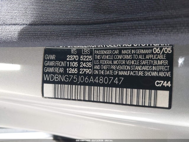 2006 Mercedes-benz S 500 მანქანა იყიდება აუქციონზე, vin: WDBNG75J06A480747, აუქციონის ნომერი: 44617408